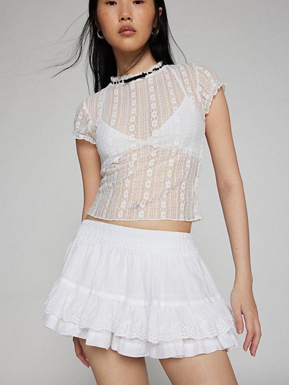 Kimchi Blue White Ruffled Eyelet Mini Skirt Size Xs